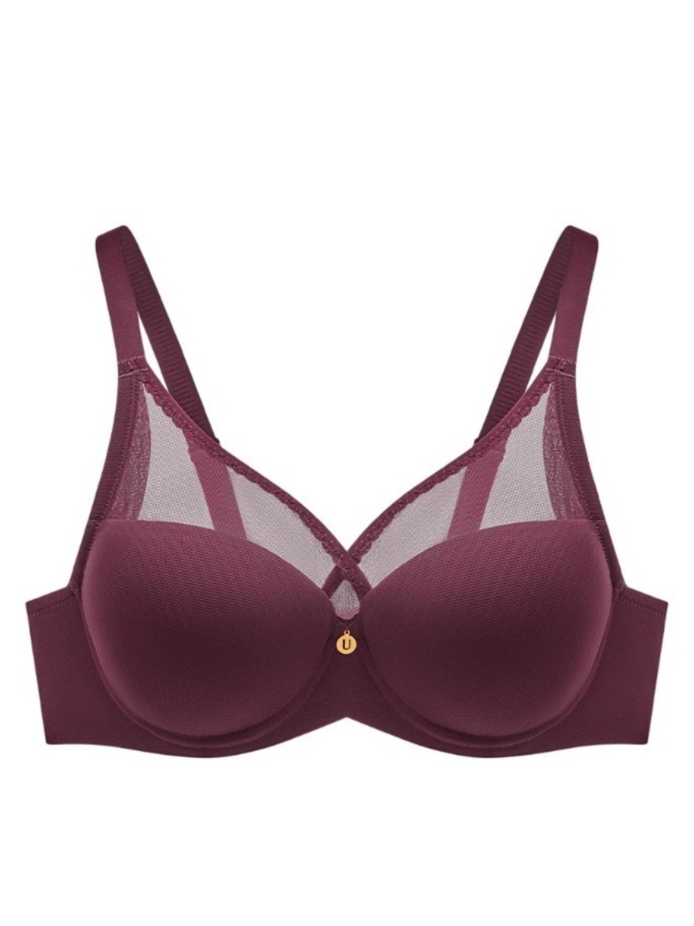 Understance Underwire Full Coverage Bra with Sheer Mesh — Deep Wine 32H like new